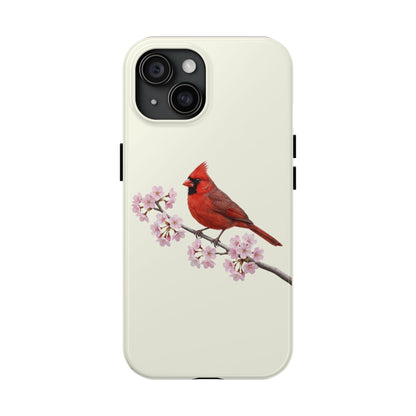 Northern Cardinal & Cherry Blossom Tough iPhone Case Creamy White