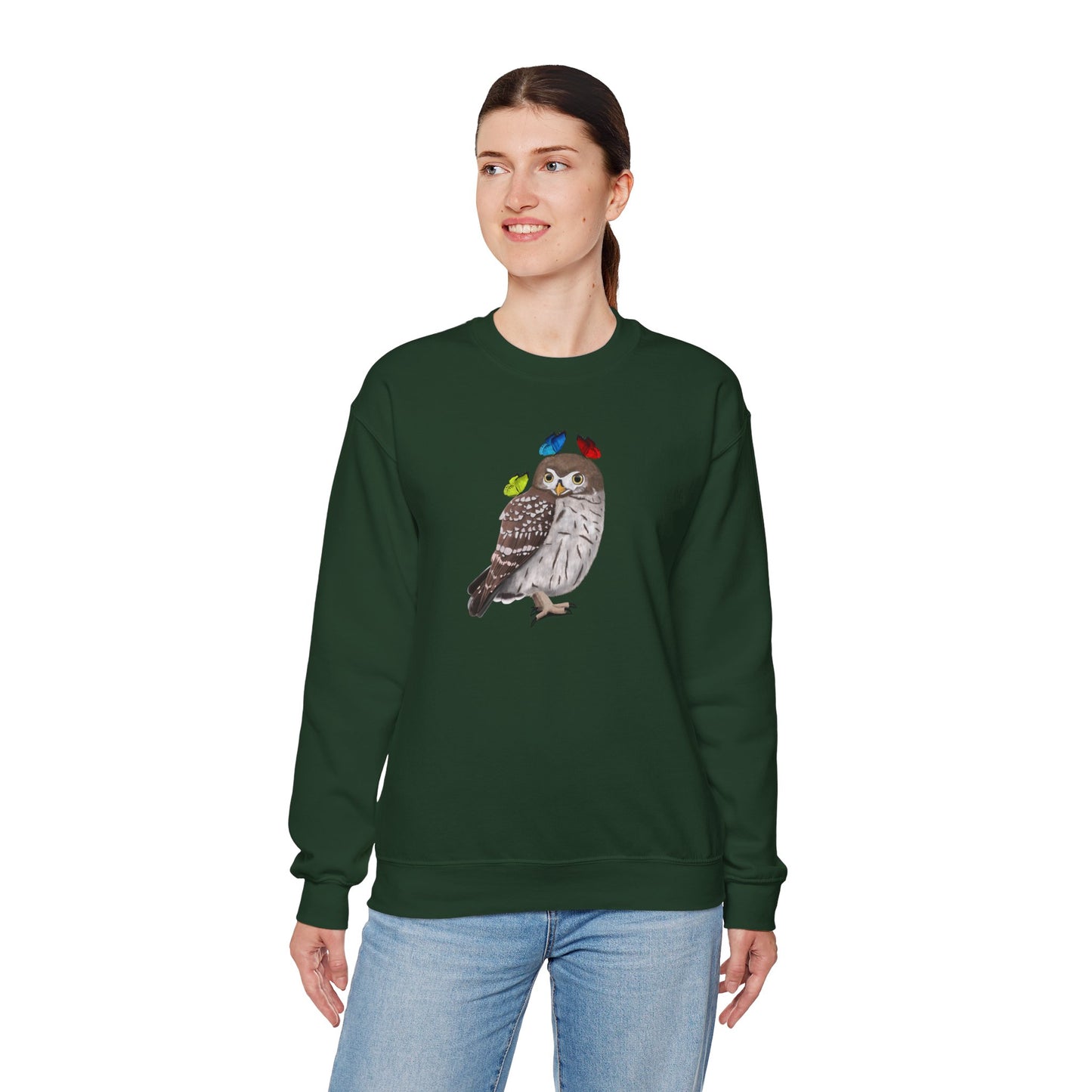 Little Owl with Butterflies Bird Birding & Birdwatching Sweatshirt