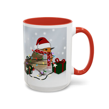 European Robin with Christmas Hat and Scarf Snow Bird Coffee Mug