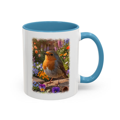 Robin Rosi Flower Bed Mug - Cute Backyard Bird Watcher Gift