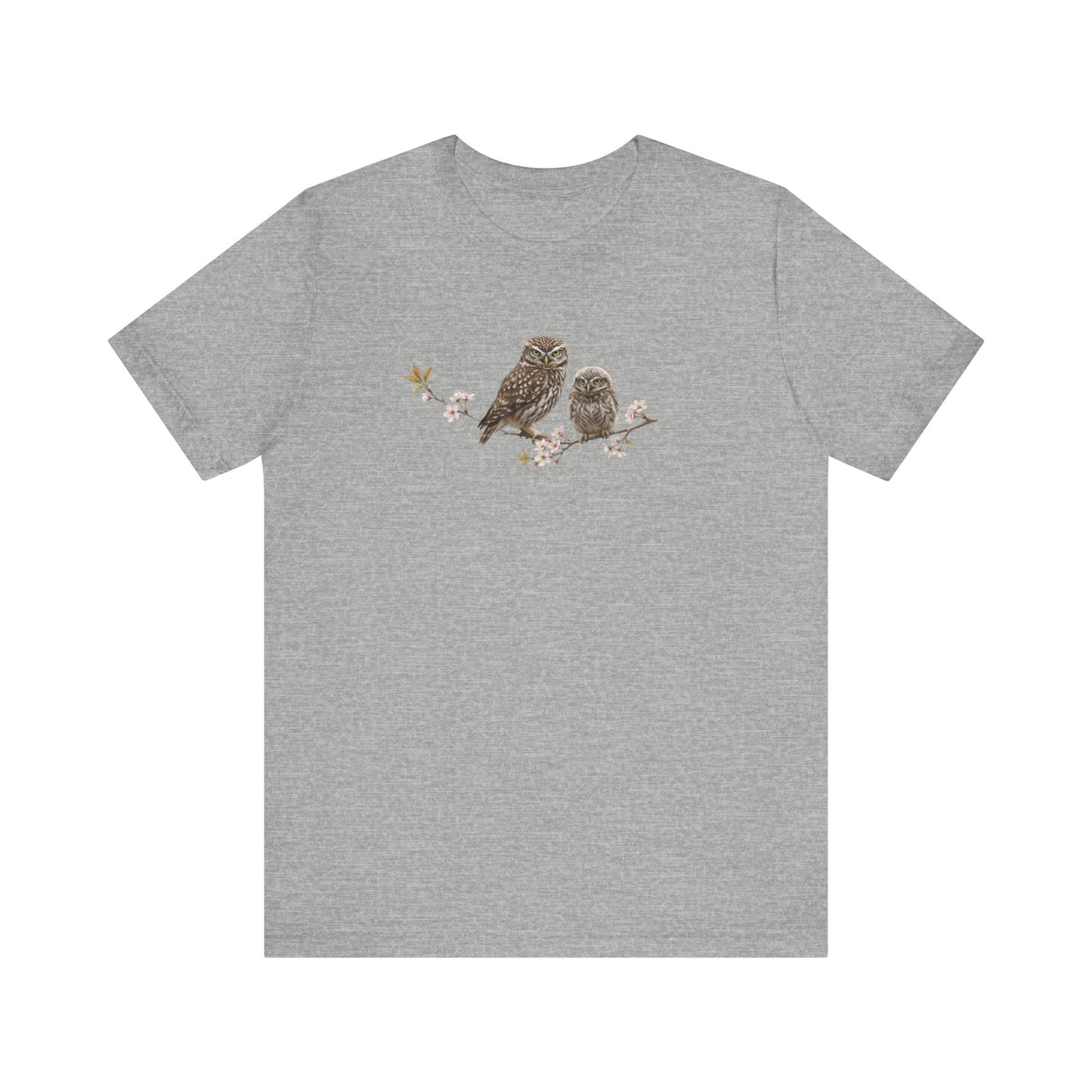Little Owl & Fledgling T-Shirt | Spring Blossoms Unisex Graphic Tee