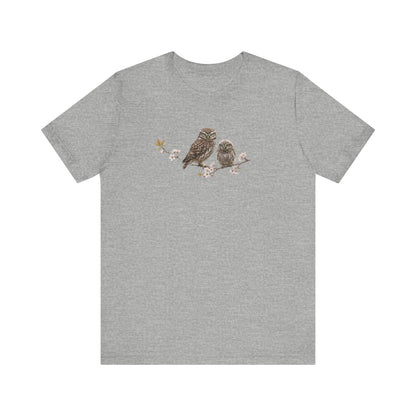 Little Owl & Fledgling T-Shirt | Spring Blossoms Unisex Graphic Tee