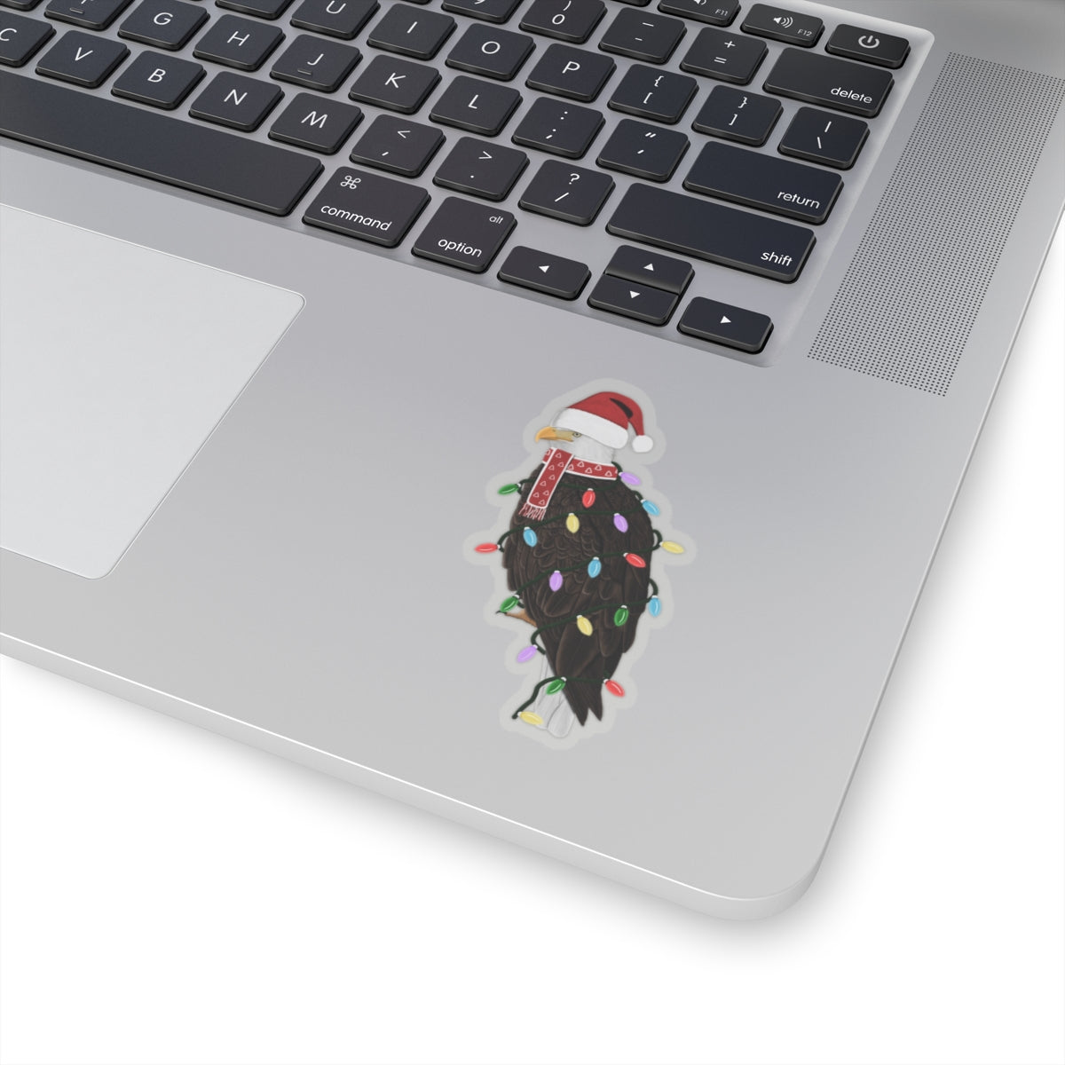 Bald Eagle with Fairy Lights Santa Claus Hat and Scarf Christmas Bird Sticker