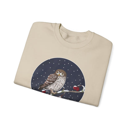 Owl on a Winter Branch Birdwatcher Christmas Bird Sweatshirt