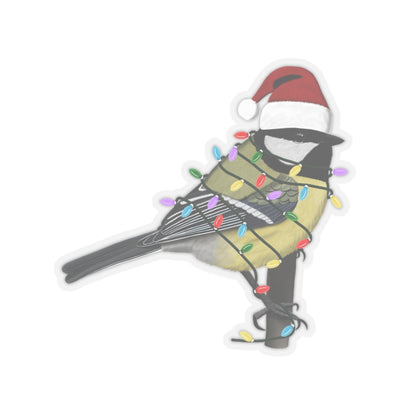 Chickadee with Fairy Lights and Santa Claus Hat Christmas Bird Sticker