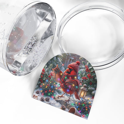 Northern Cardinal Christmas Snow Globe – Tangled Lights Winter Bird Art