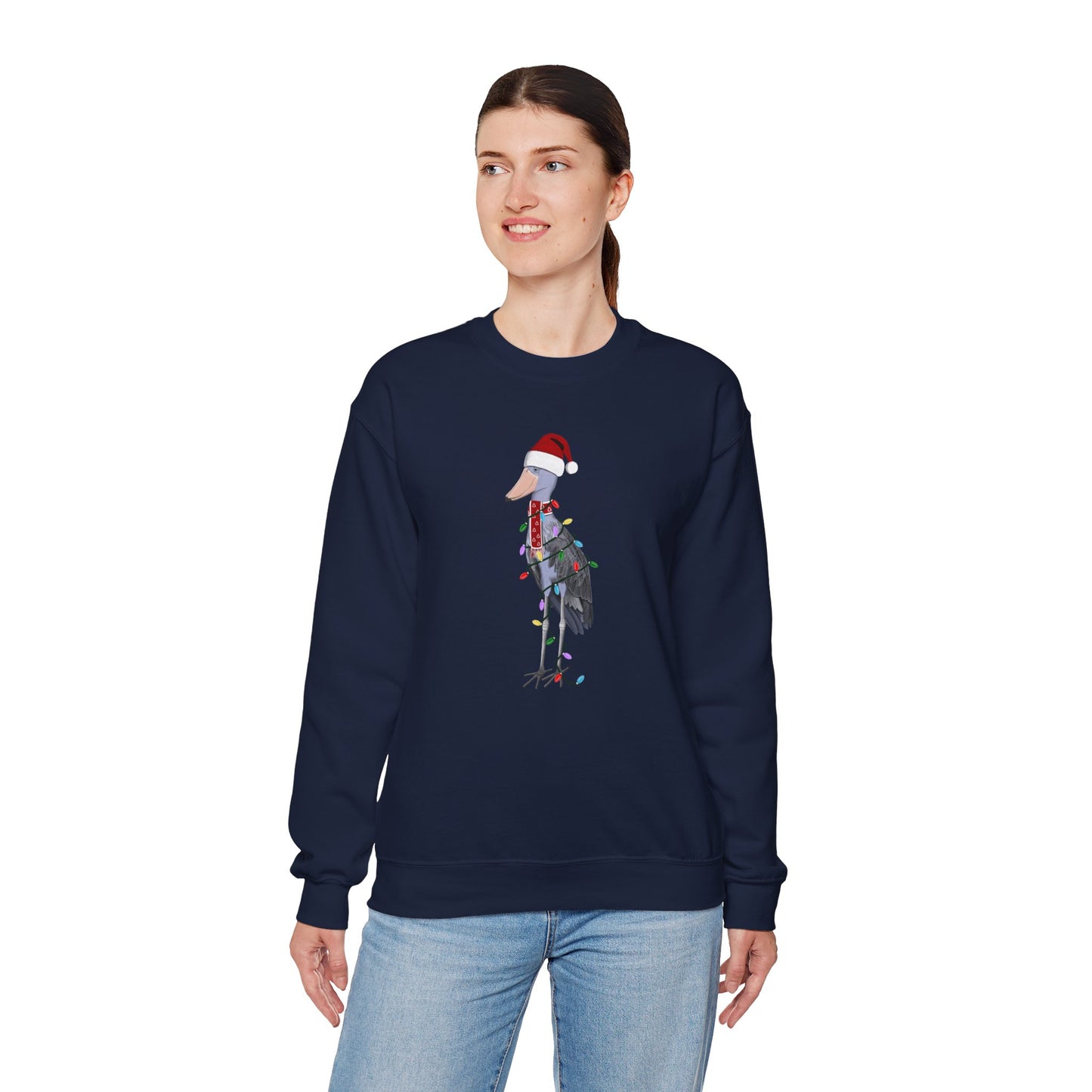 Shoebill with Fairy Lights Santa Claus Christmas Bird Sweatshirt