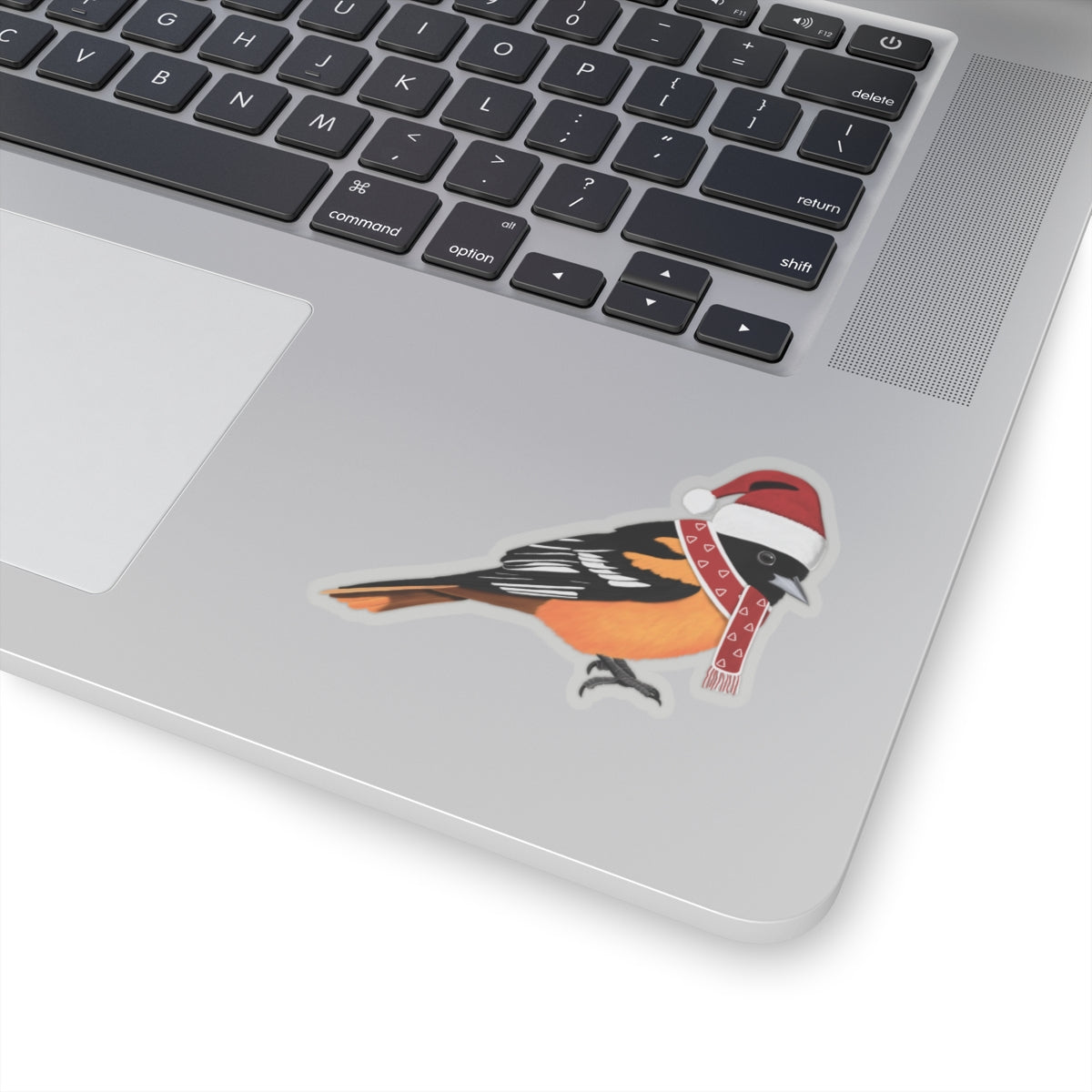 Baltimore Oriole with Santa Claus Hat and Scarf Christmas Bird Sticker