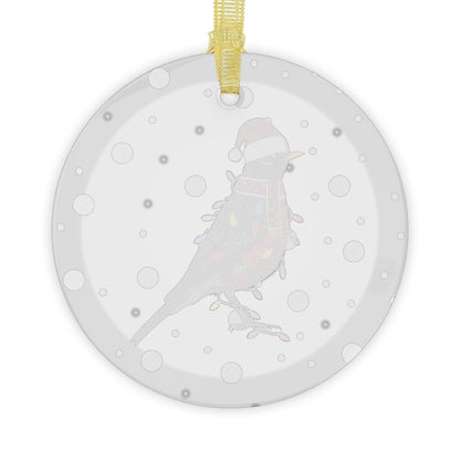 Robin as Santa Claus with Fairy Lights Christmas Glass Ornament