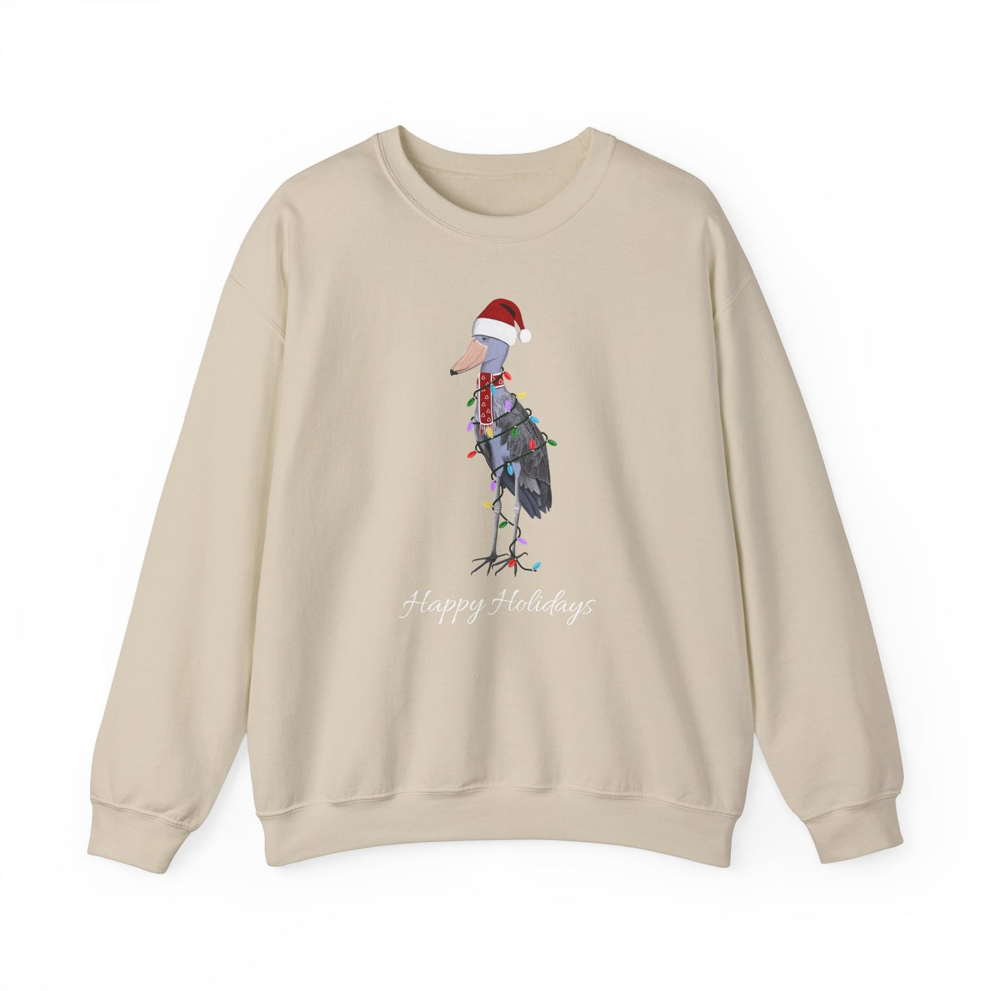 Shoebill with Fairy Lights as Santa Happy Holidays Birdwatcher Christmas Bird Sweatshirt