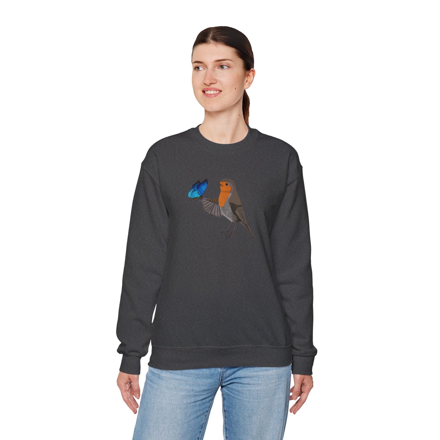 Robin with Butterfly Bird Birding & Birdwatching Sweatshirt