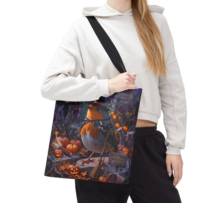 Robin Rosi Halloween Witch Tote Bag for Spooky Season and Bird Lovers