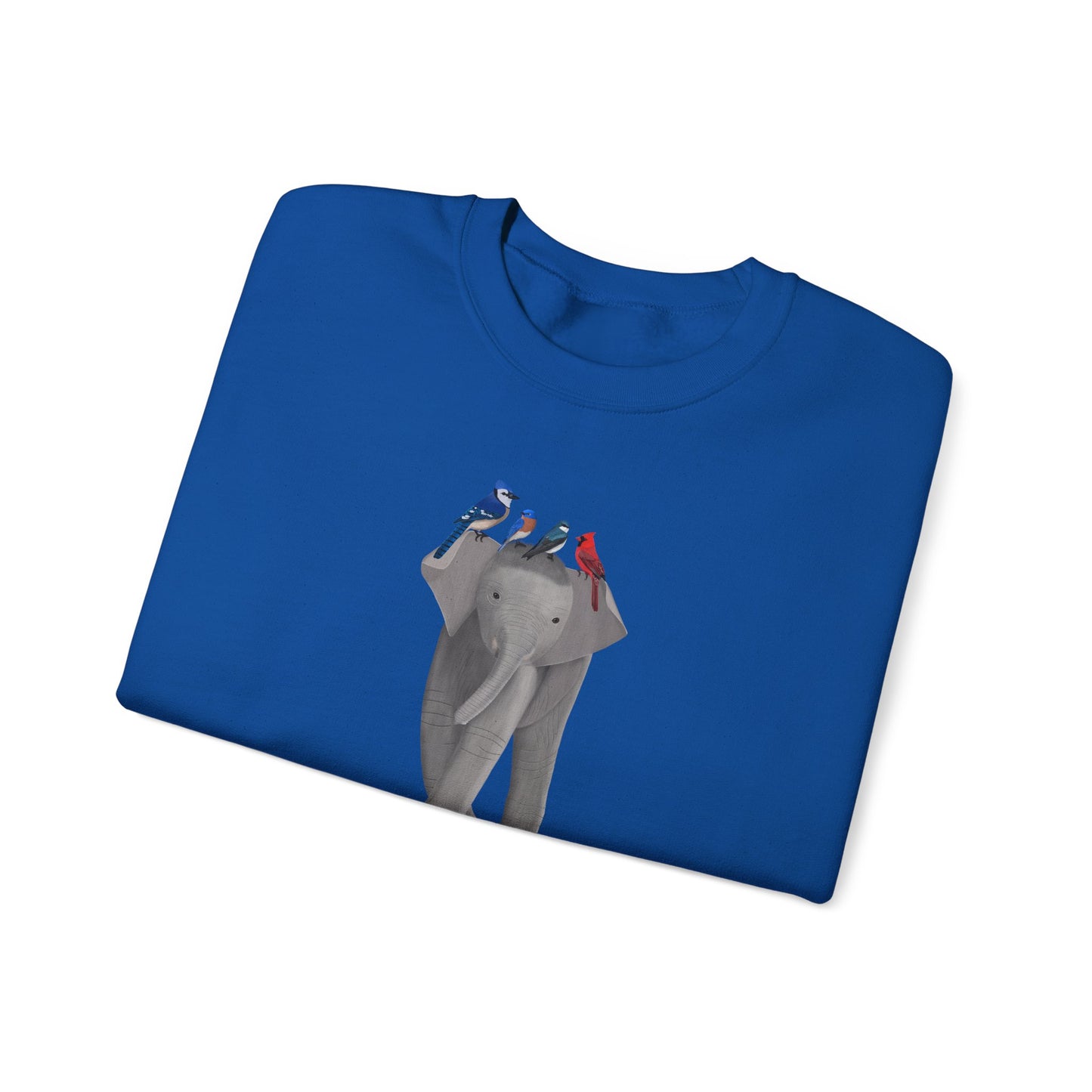 Elephant with Birds Cardinal Blue Jay Bluebird Tree Swallow Sweatshirt