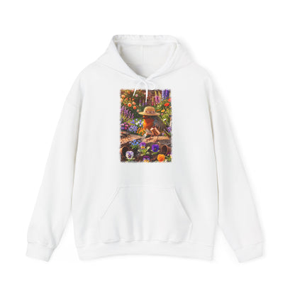 Niedlicher Rotkehlchen Hoodie beim Blumen gießen | Gemütlicher Garten-Kapuzenpullover