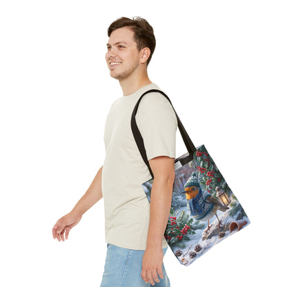 Premium Tragetasche Rosi Rotkehlchen im kuscheligen Winter-Outfit (40 x 40 cm)