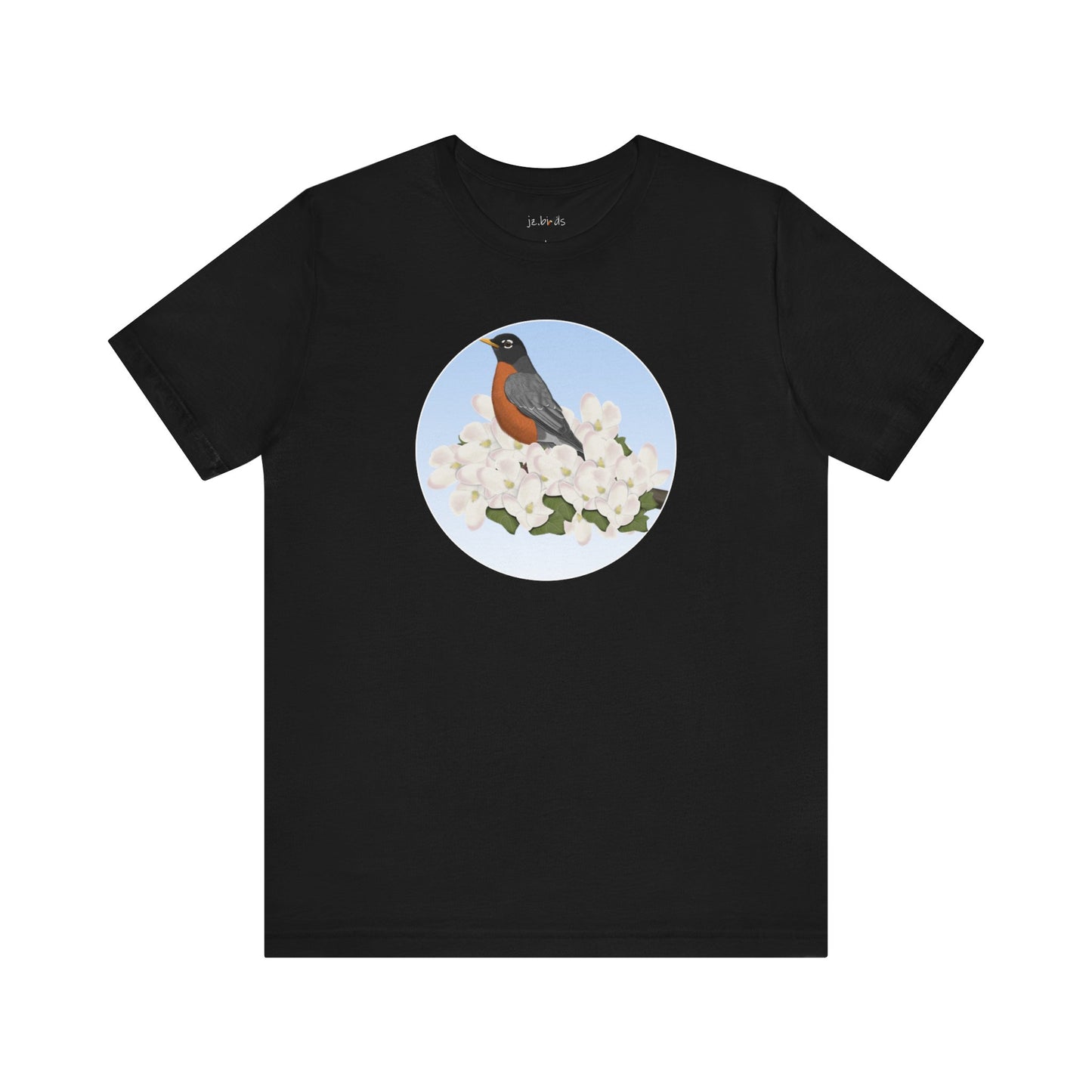 american robin bird t-shirt with spring blossoms