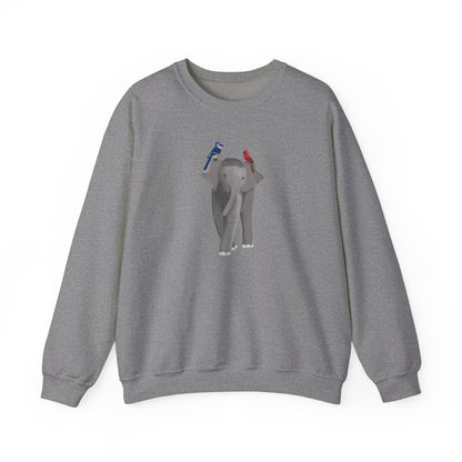 Elephant with Blue Jay Cardinal Birds Birding & Birdwatching Sweatshirt