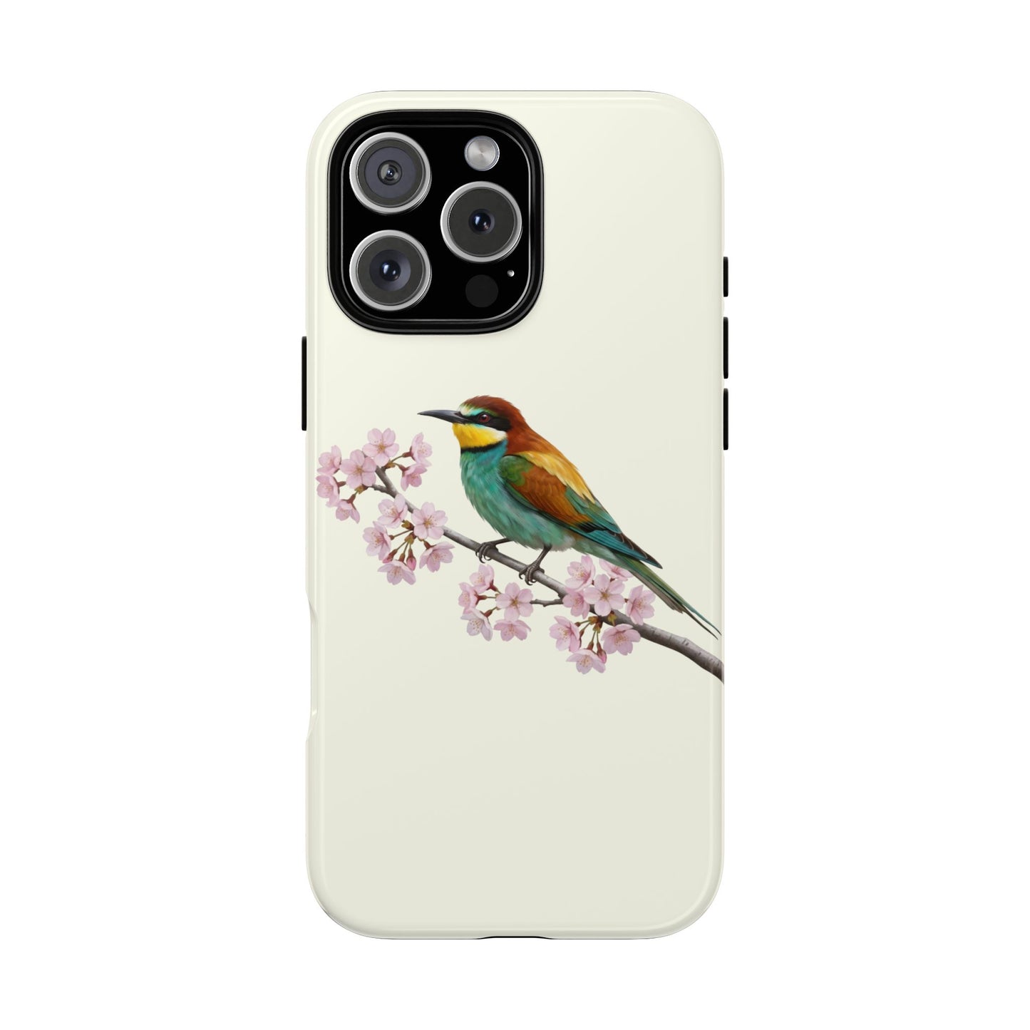 Bienenfresser Handyhülle in Cremeweiß | Florales Kirschblüten Vogel-Motiv für iPhone & Google Pixel