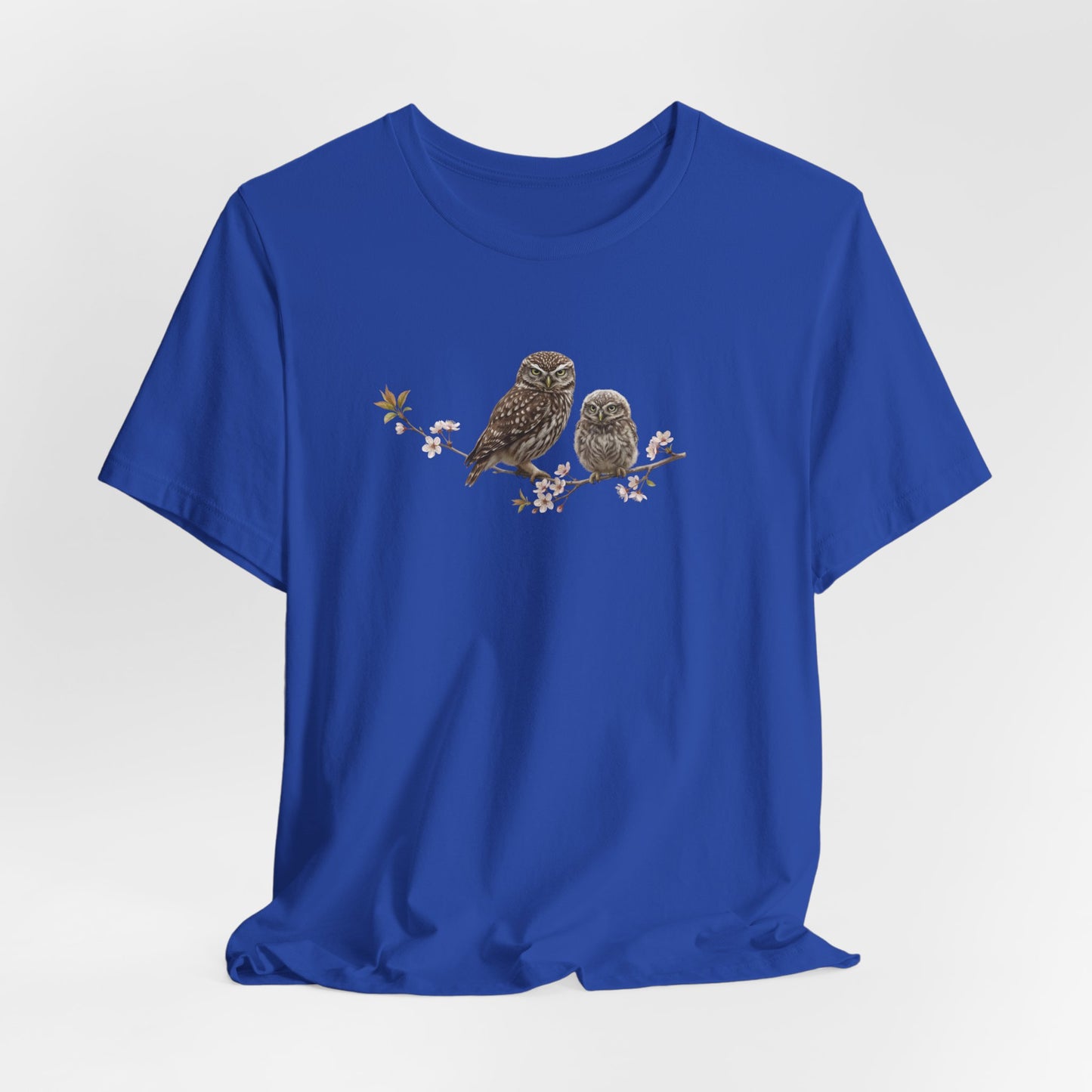 Little Owl & Fledgling T-Shirt | Spring Blossoms Unisex Graphic Tee