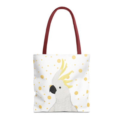 Cockatoo Golden Dots Bird Tote Bag 16"x16" White