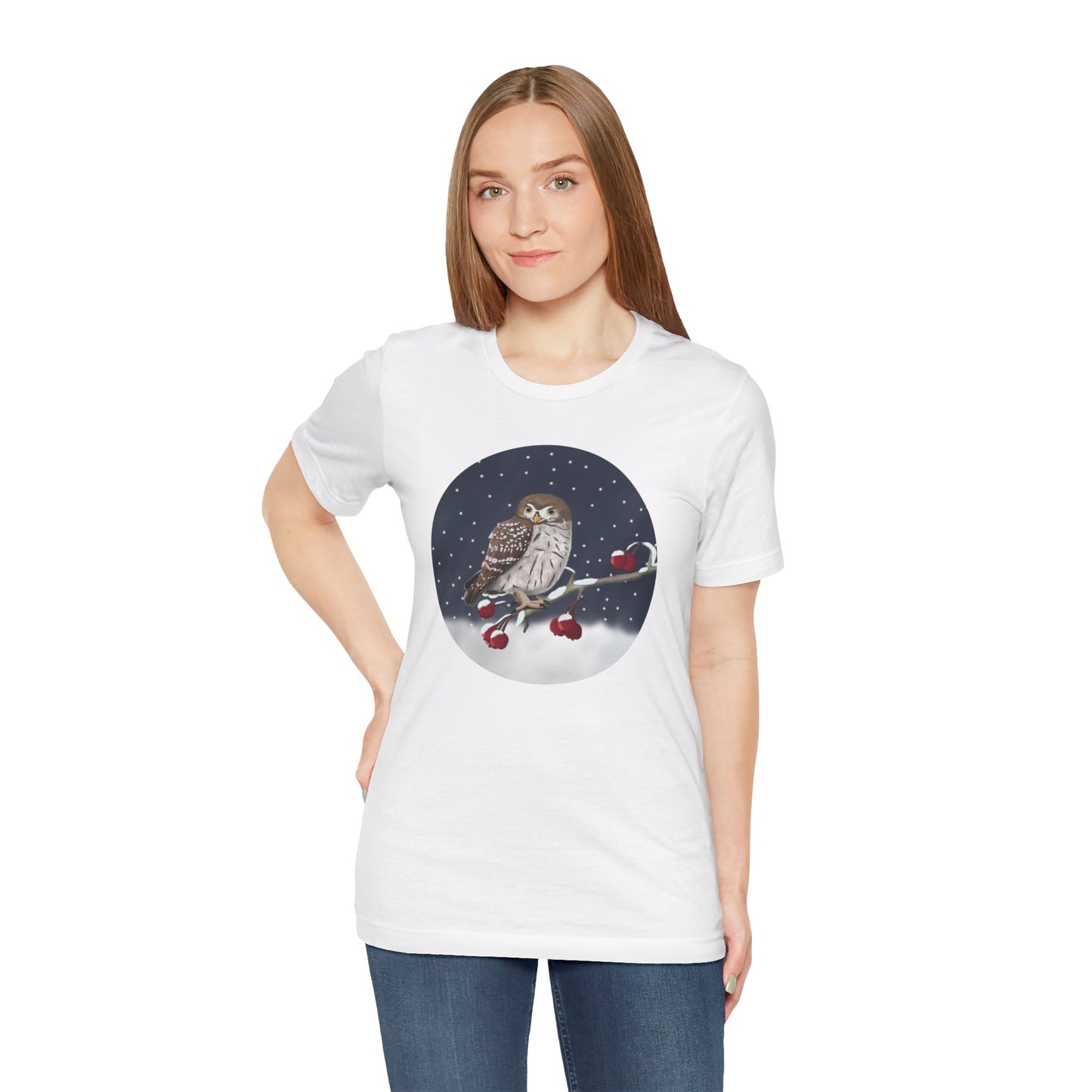 Owl on a Winter Branch Birdwatcher Christmas Bird T-Shirt