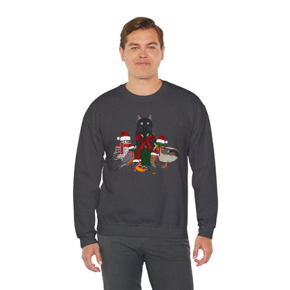 Robin Mallard Oriole Owl with Cat in a Box and Fairy Lights Birdwatcher Christmas Bird Sweatshirt