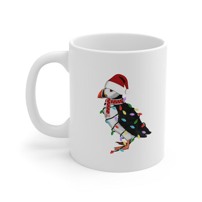 Papageitaucher Tasse Vogel als Weihnachtsmann mit Lichterkette Weiß für Vogelfreunde