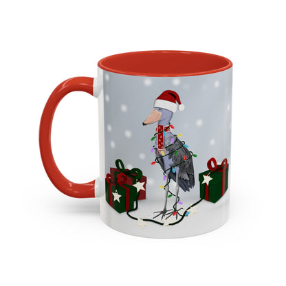 Shoebill with Christmas Hat and Scarf Snow Bird Coffee Mug