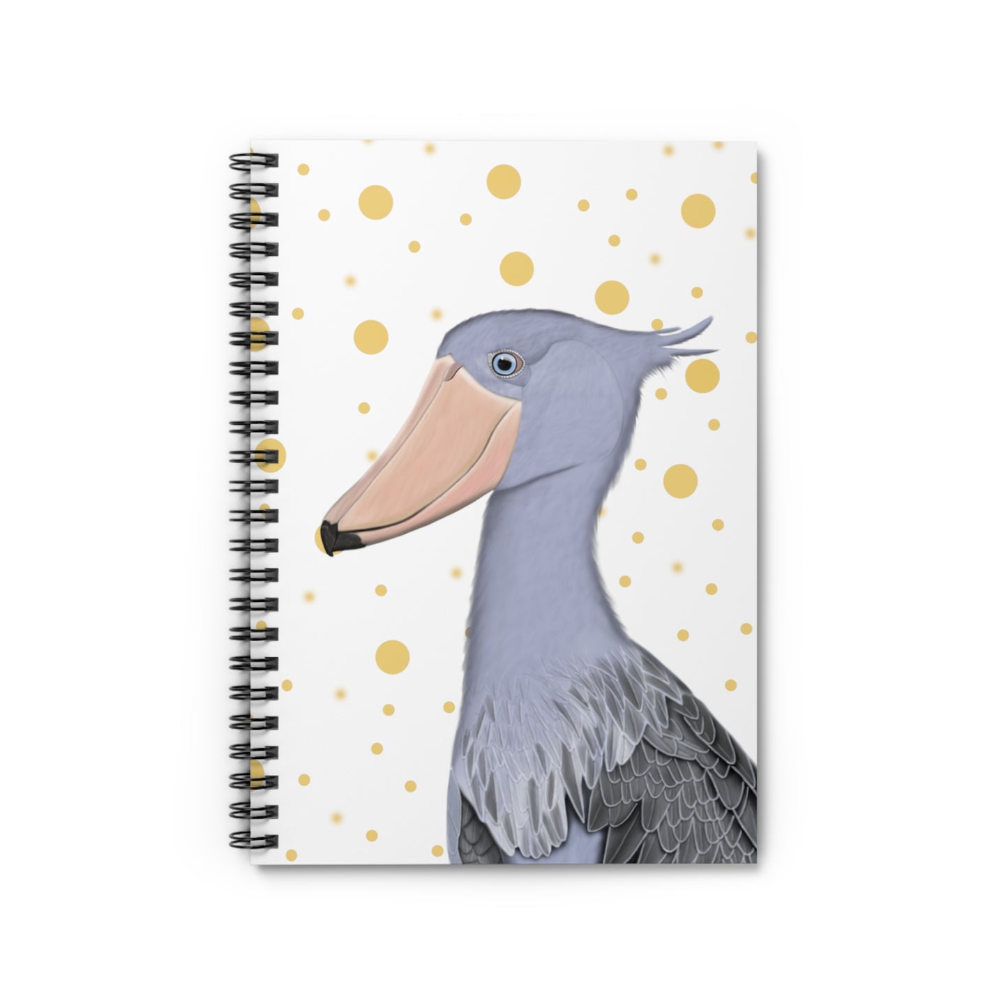 Shoebill Bird Birdlover Spiral Notebook White Golden Dots Ruled Line 6"x8"