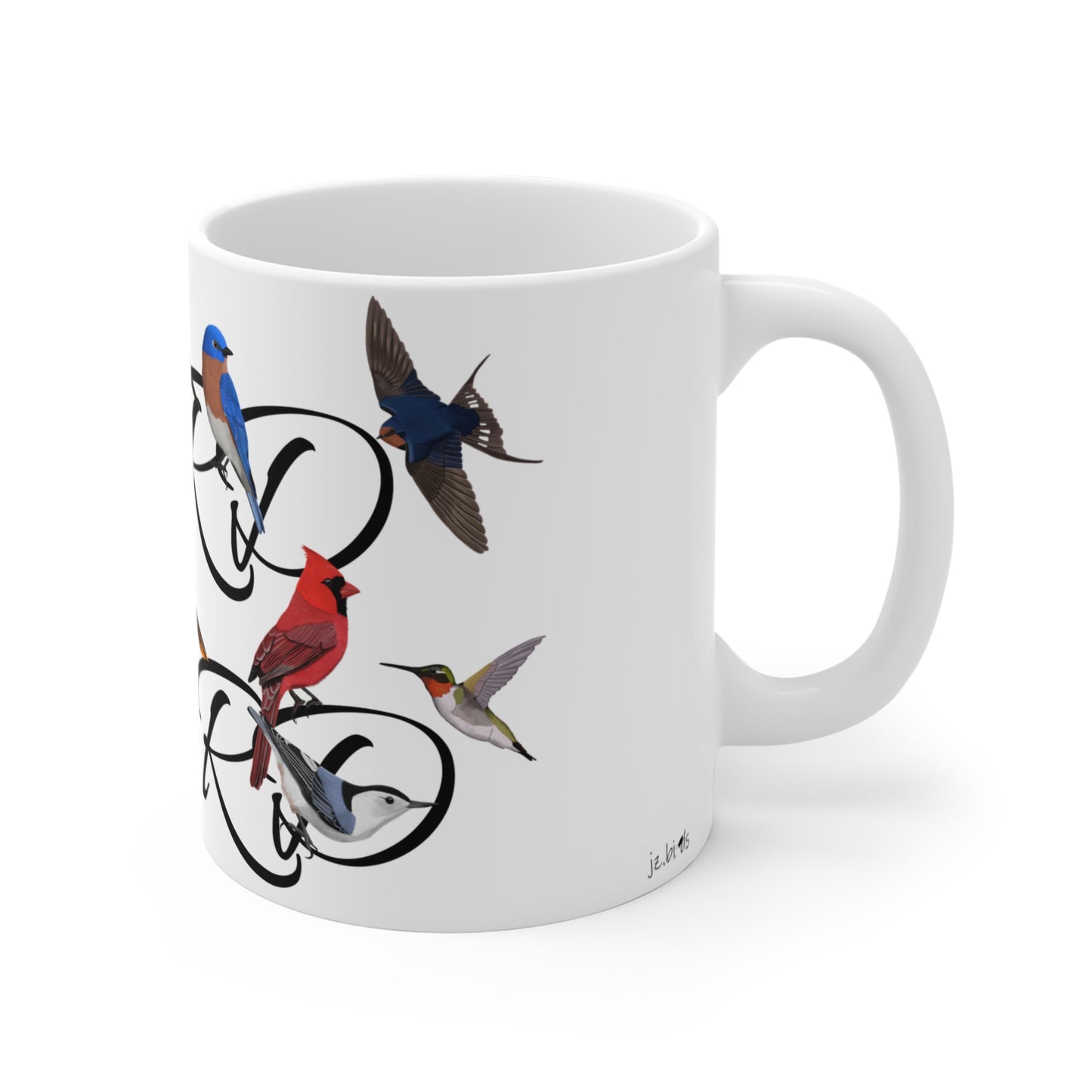 Bird Nerd Robin Blue Jay Cardinal Oriole Backyard Birds Ceramic Mug White