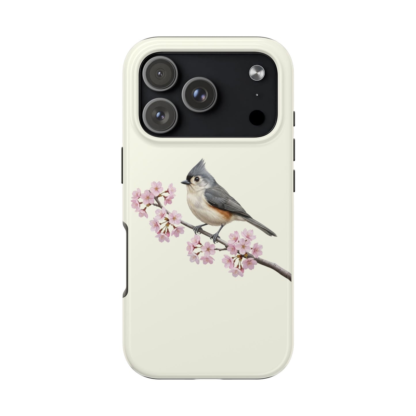 Tufted Titmouse & Cherry Blossom Tough iPhone Case Creamy White