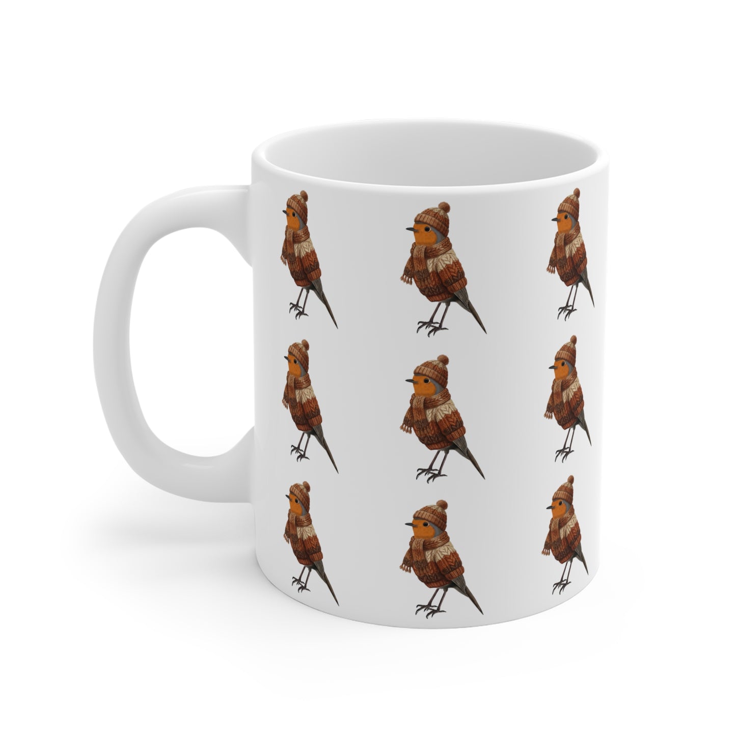 Mug de Noël Rouge-Gorge en Pull Tricoté – Idéal pour Chocolat Chaud & Café