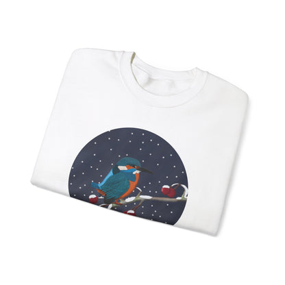 Kingfisher on a Winter Branch Birdwatcher Christmas Bird Sweatshirt