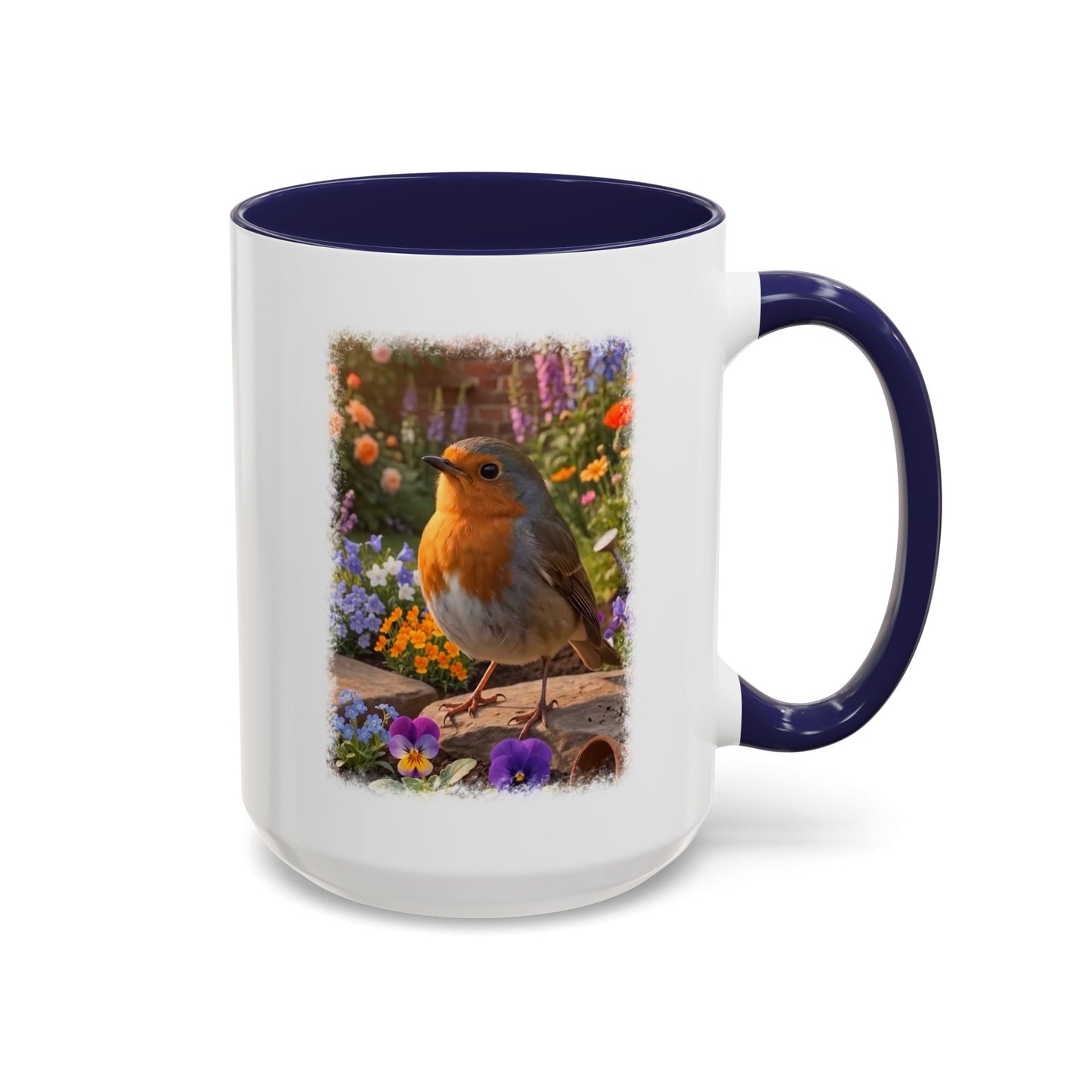 Robin Rosi Flower Bed Mug - Cute Backyard Bird Watcher Gift