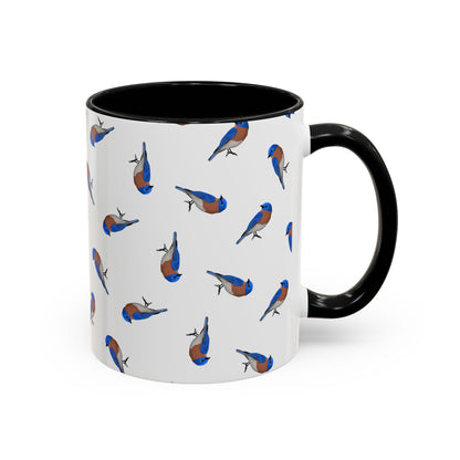 Bluebird All-Over Pattern Accent Mug | Colorful Bird Lover Gift for Birdwatchers