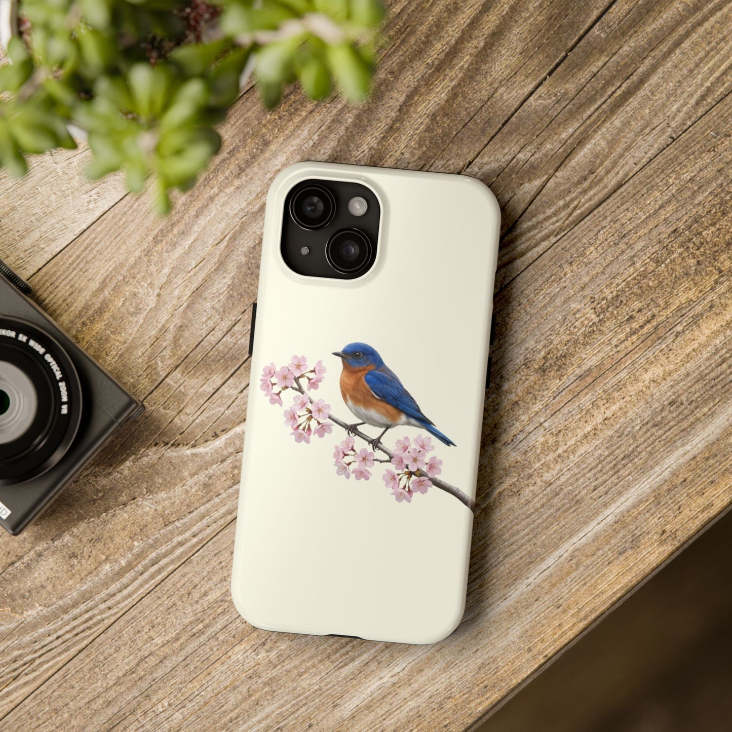Bluebird & Cherry Blossom Tough iPhone Case Creamy White