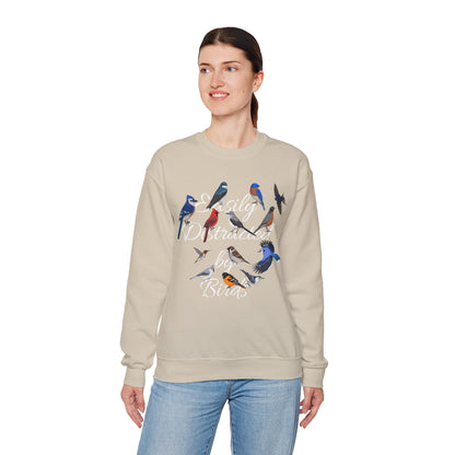 Easily Distracted by Birds Blue Jay Cardinal Hummingbird Birdlover Sweatshirt