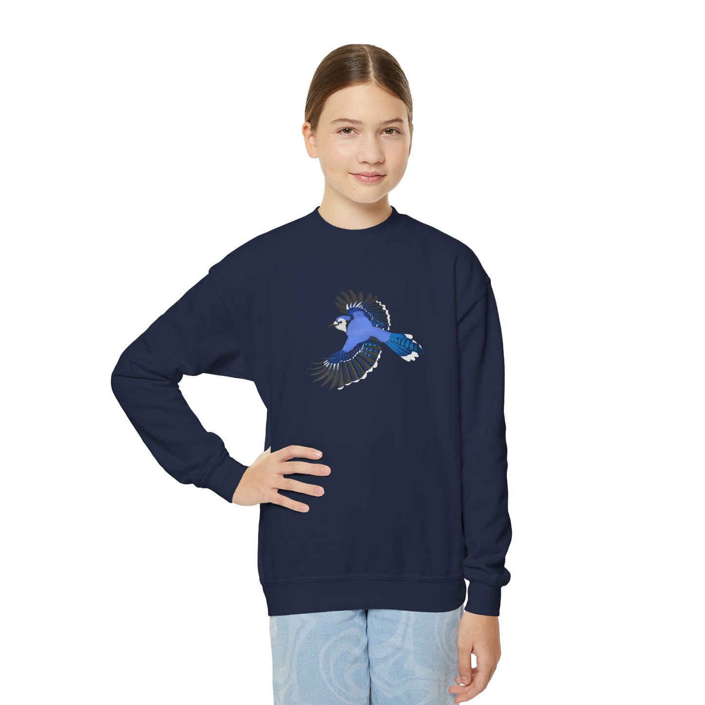 Blue Jay Bird Birding & Birdwatching Youth Crewneck Sweatshirt