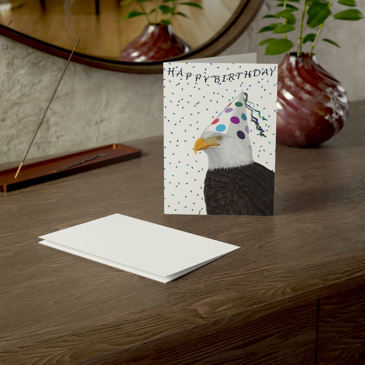 Bald Eagle with Party Hat Birthday Card – Premium Matte Bird Greeting Card