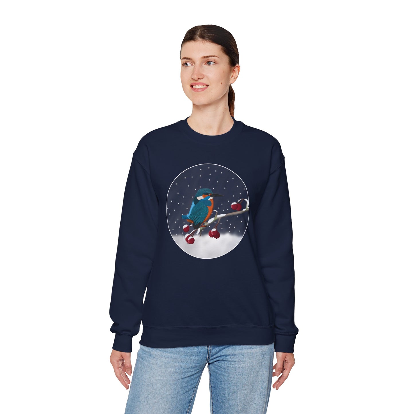 Kingfisher on a Winter Branch Birdwatcher Christmas Bird Sweatshirt