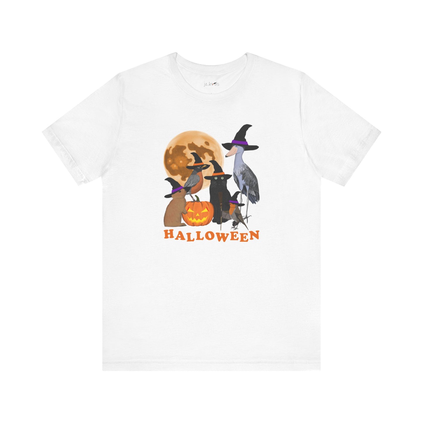 Robin Shoebill with Cat and Bunny Halloween Bird T-Shirt