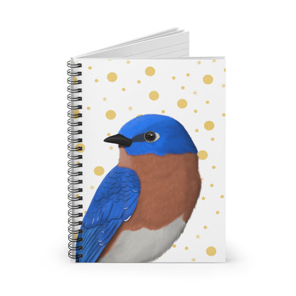 Bluebird Bird Birdlover Spiral Notebook White Golden Dots Ruled Line 6"x8"