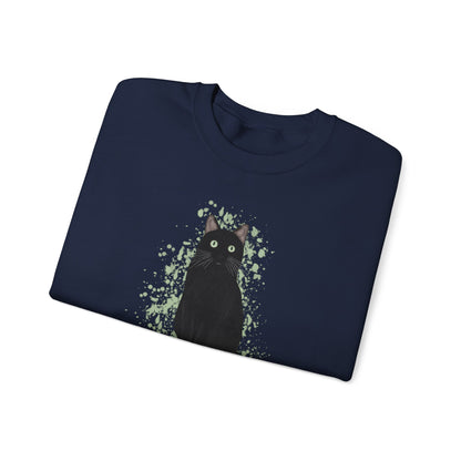 Black Cat with Green Dots Cat Lover Sweatshirt