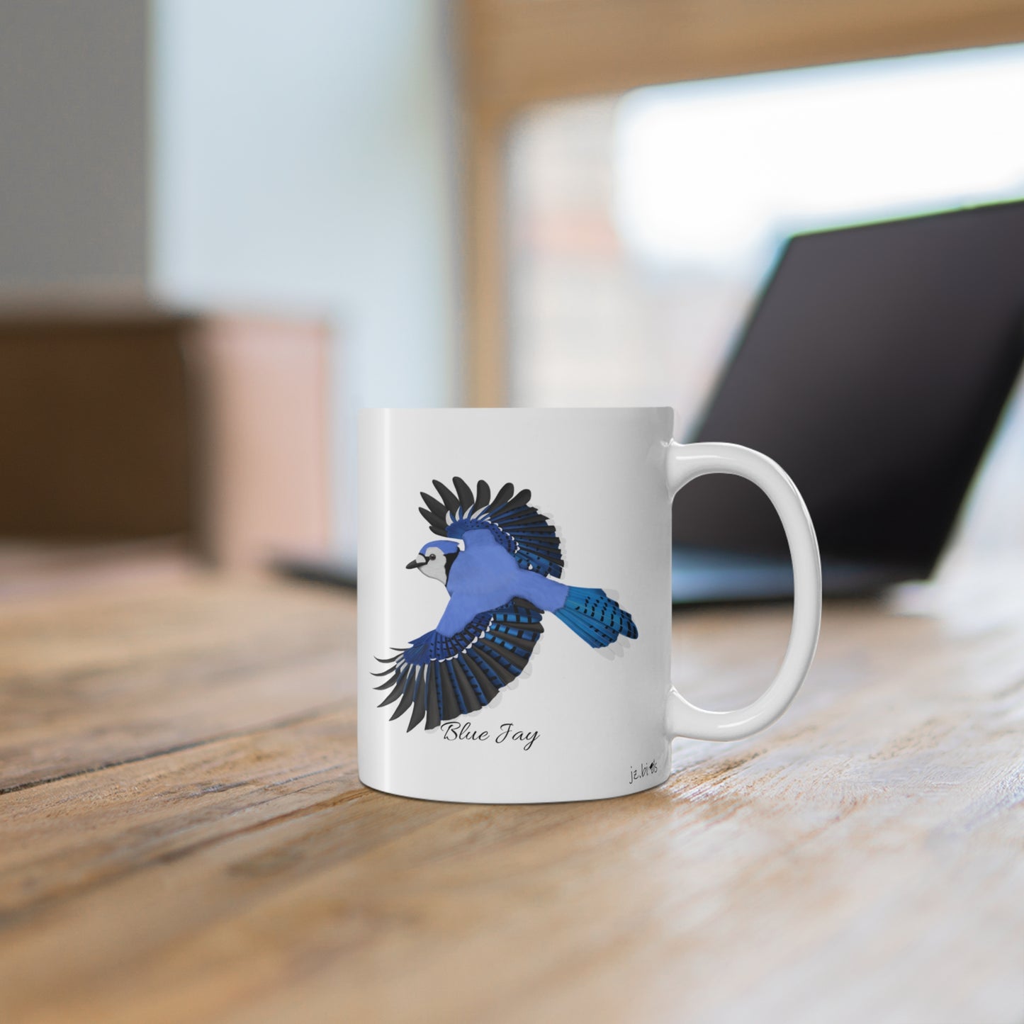 Blue Jay Bird Ceramic Mug Birdwatcher White