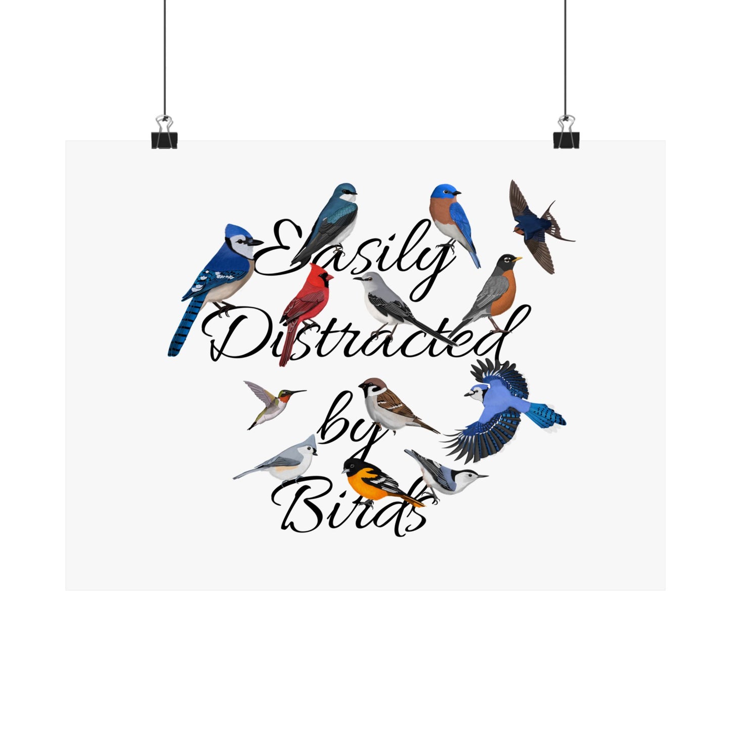 Easily Distracted by Birds Blue Jay Cardinal Bluebird Bird Birding Matte Poster