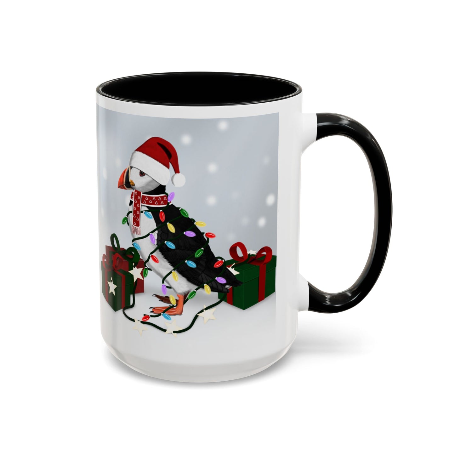 Puffin with Christmas Hat and Scarf Snow Bird Coffee Mug