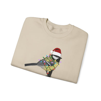 Chickadee with Fairy Lights Santa Claus Christmas Bird Sweatshirt