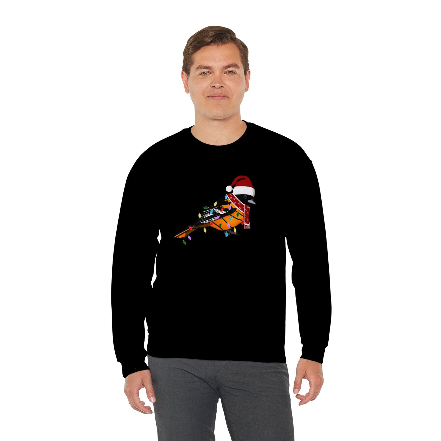 Baltimore Oriole with Fairy Lights Santa Claus Christmas Bird Sweatshirt