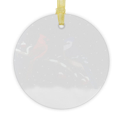 Blue Jay and Cardinal on a Winter Branch Christmas Bird Glass Ornament