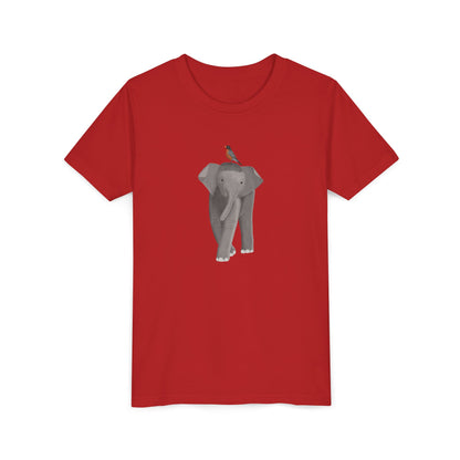 Elephant with American Robin Bird Youth T-Shirt